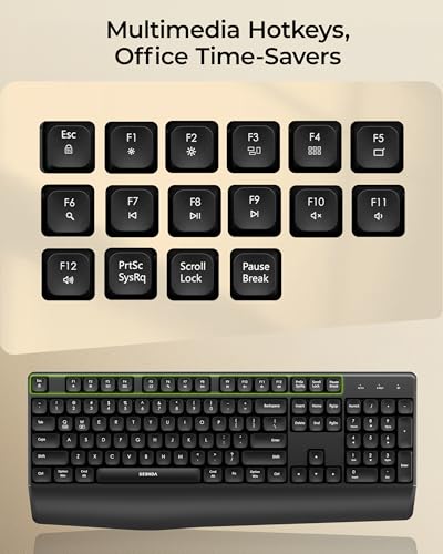 seenda COE200 Wireless Bluetooth Keyboard and Mouse Combo with Wrist Rest | USB/Bluetooth multi-device switching, quiet clicks, full-size ergonomic set for PC, laptop, Mac, and MacBook, Black - color: Black