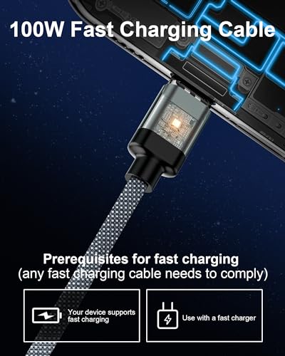 ZBF 100W USB C Magnetic Charging Cable,2 in 1 Magnetic Phone Charger Cable for Type C(1- Pack 6.6FT),USB-C to USB-C Cable 5A Fast Charging for iPhone 17 16 15,14,13 Pro Max, Mac Book Pro,iPad