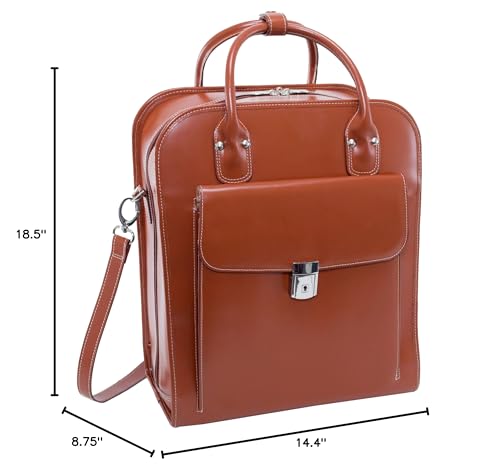 McKlein LA GRANGE, Top Grain Cowhide Leather, 15" Leather Detachable -Wheeled Ladies' Laptop/Computer & Tablet Business Briefcase Bag/Women's Rolling Overnight Travel Bag, Removable trolley case - color: Brown, size: 14.4"x8.75"x18.5"