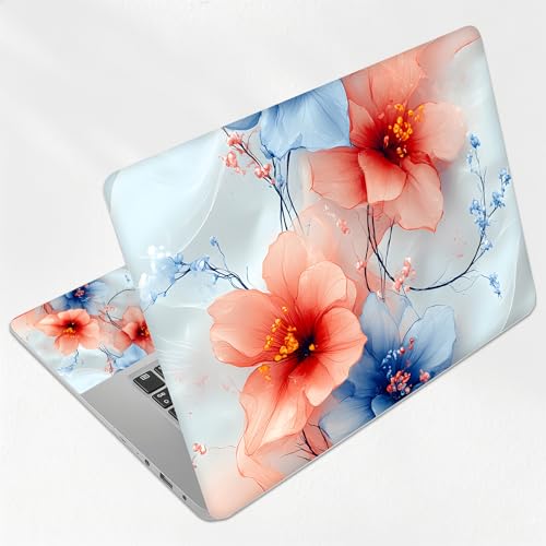 Elegant Blue and Pink Hibiscus Floral Universal Laptop Skin Sticker 3PCS,Protective Decal Trim-to-Fit 11.6" 13.3" 14" 15.6" Laptop Vinyl Cover,Removable Anti-Scratch Computer Decal Protector - color: Elegant Blue and Pink Hibiscus Floral
