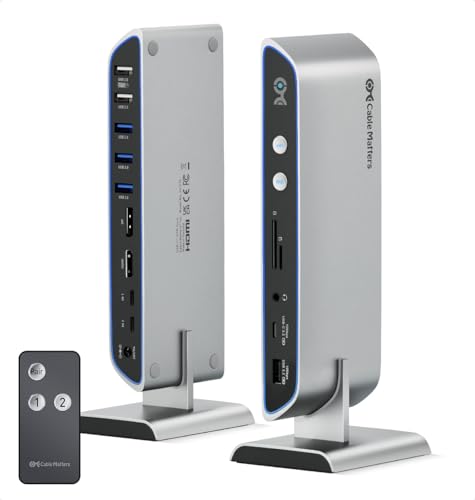 Cable Matters 14-in-1 USB C KVM Switch Dock, Dual 4K 60Hz, 100W Charging | For 2 Laptops, DisplayPort & HDMI, 10Gbps USB-A/USB-C, Not for Desktop, Thunderbolt 4 Compatible