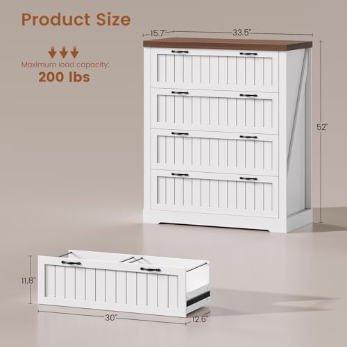 SEDETA Farmhouse 4 Drawer File Cabinet, Filing Cabinet for Home Office, Wood Office File Cabinets for Letter/Legal/A4 Size, File Cabinet Organizer for Study Room & Living Room, White and Brown - color: White + Brown, size: 4 Drawers