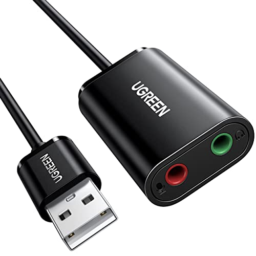UGREEN Headphone Splitter 3.5mm 2 Female to 1 Male Mic and Audio Y Splitter TRRS Headset Adapter Bundle USB to Audio Jack Sound Card Adapter with Dual TRS 3-Pole Headphone and Microphone