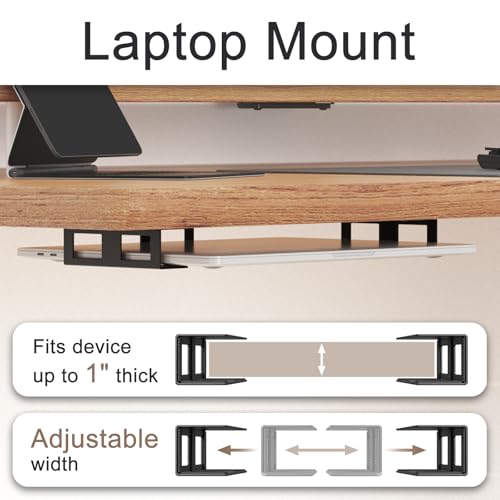 Joythink Universal Under Desk Metal Mount Laptop Holder Tray with Anti-Scratch Under Table Hidden Docking Station Holder Silicone Under Desk Mount for Laptop Keyboard Tablet Kitchen 3 PCS
