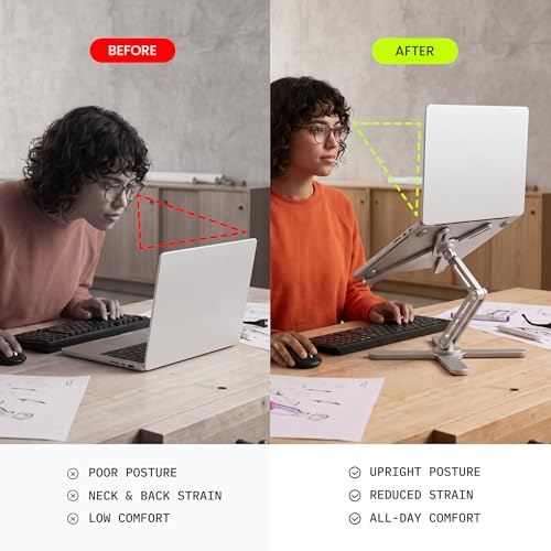 Model-X 2.0 Laptop Stand, Laptop Stand for Desk Adjustable Height | 360 Rotating Laptop Riser Aluminum Portable Foldable Computer Stand for MacBook Pro Air 10–17 in (Polar White) - color: Polar White