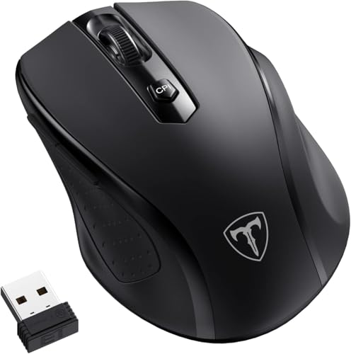 Wireless Mouse, 2.4G Comfortable Wireless Computer Mouse for Laptop, 5 Adjustable 2400 DPI with 6 Buttons, 18 Months Battery Life Mouse for Laptop PC Mac Computer Chromebook MacBook - Black