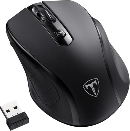 Wireless Mouse, 2.4G Comfortable Wireless Computer Mouse for Laptop, 5 Adjustable 2400 DPI with 6 Buttons, 18 Months Battery Life Mouse for Laptop PC Mac Computer Chromebook MacBook - Black