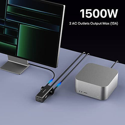 GaN 105W USB-C Charging Station with 2 AC Outlets 1500W – Dual 100W PD3.0, PPS 45W, 6-in-1 Laptop Desktop Power Adapter & Surge Protector Power Strip for iPhone, MacBook, iPad, Galaxy, Pixel