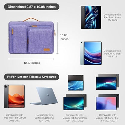 MOSISO 12.9 inch Tablet Sleeve Case for iPad Pro 13 M4 & iPad Air 13 M3 M2, iPad Pro 12.9 M2 M1 6/5th with Magic Keyboard&Smart Keyboard Folio, Side Open Carrying Bag with 4 Zipper Pockets, Purple - color: Purple, size: 12.9 inch