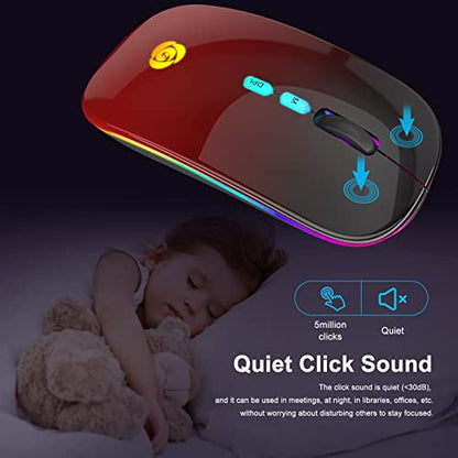 CC Store Wireless Mouse for Laptop,USB-C Rechargeable with Dual Connection | Bluetooth mouse with 2.4GHz USB receiver, silent slim design, adjustable DPI for laptop,MacBook,PC and tablet,Black-red - color: Black-red