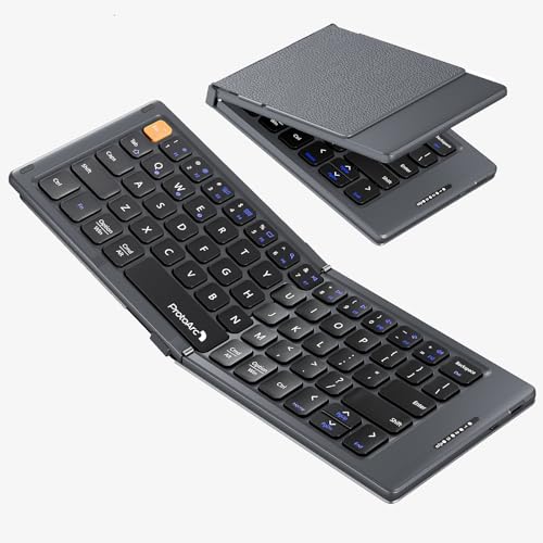 ProtoArc XK04 Foldable Compact Keyboard for Phone and Tablet, Gray | Pocket-Sized, PU Leather Cover, Bluetooth 3-Device Workflow, for Business Travelers, On-the-go Typing - color: Gray