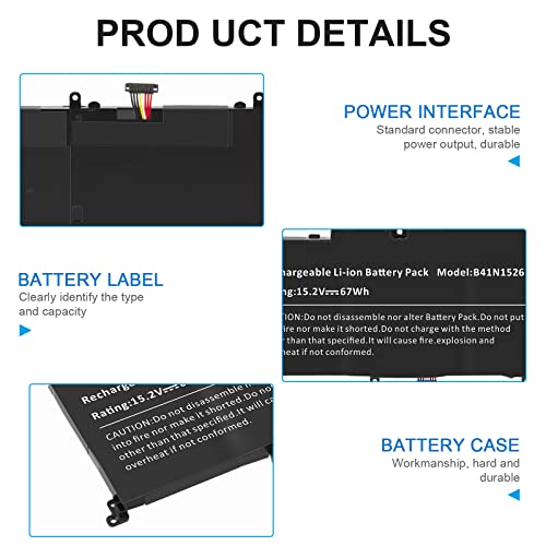 67Wh B41N1526 Laptop Battery for Asus FX502VM FX60VM FX502VM-AS73 FX502VM-FY361T GL502 GL502V GL502VT GL502VT-1A ROG Strix S5 S5V S5VM S5VT6700 GL502VT-DS74 GL502VM-FY039T 4ICP/60/80 0B200-01940000 - size: 10.31*3.66*0.24inch B41N1526