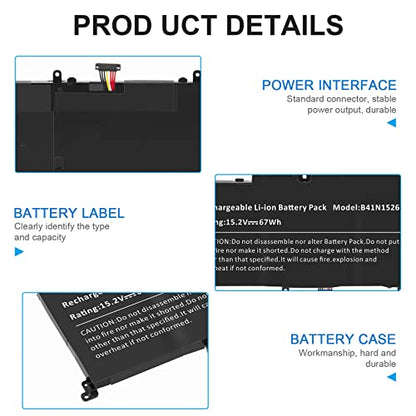 67Wh B41N1526 Laptop Battery for Asus FX502VM FX60VM FX502VM-AS73 FX502VM-FY361T GL502 GL502V GL502VT GL502VT-1A ROG Strix S5 S5V S5VM S5VT6700 GL502VT-DS74 GL502VM-FY039T 4ICP/60/80 0B200-01940000 - size: 10.31*3.66*0.24inch B41N1526