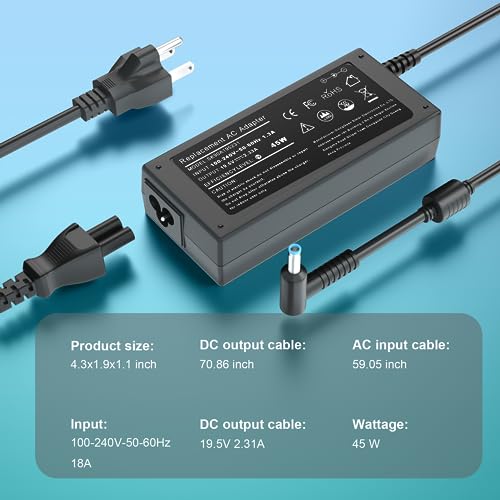 SOLICE 45W AC Adapter Compatible for HP 17 inch Laptop 17-AK 17-AR 17-BS 17-by 17-CA 17-CN 17-CP 17-CN 17-GXXX 17-pxxx 17-yxxx 17-x0xxx 17-x1xxx Laptop Power Supply Cord 19.5V 2.31A