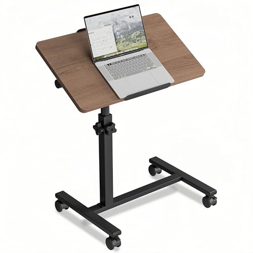 Office Carts & StandsOverbed Table Adjustable Height with Wheels Rolling Laptop Desk Medical Bed Tables Couch Tray Table-Brown - color: Brown