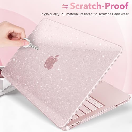 May Chen Compatible with MacBook Neo 13 inch Case 2026 Model A3404, Plastic Hard Shell,Keyboard Cover,Screen Protector,Dust Plug, for MacBook Neo 13" with A18 Pro Chip, Glitter Sakura Pink - color: Glitter Sakura Pink
