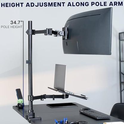 VIVO Extra Tall Desk Mount for up to 49 inch Ultra-Wide Monitor and Tray for up to 17 inch Laptop, Clamp-on Adjustable Stand Holds 44 lb Screens, VESA up to 100x100, Black, STAND-V102T-L