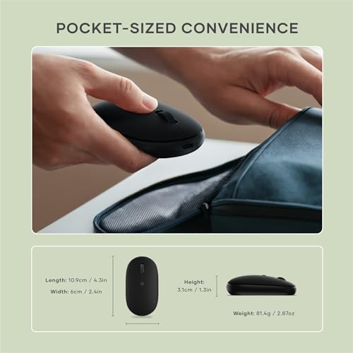 Satechi OntheGo Bluetooth Mouse with USB C Rechargeable Battery, Connect up 3 Devices, Compact and Portable Wireless Mouse for Laptop, Computer, Tablet – Black - color: Black