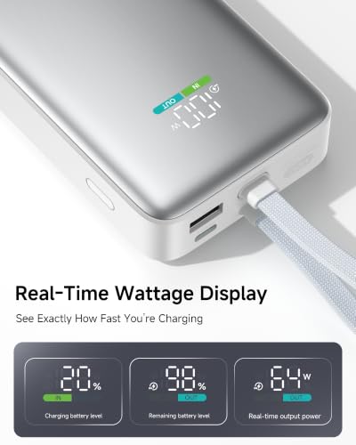 100W Power Bank 20000mAh, Portable Laptop Charger with Built-in USB-C Cable, Travel Essential Fast Charging External Battery Pack for MacBook Air, iPhone 17/16 Series, Steam Deck, TSA-Approved