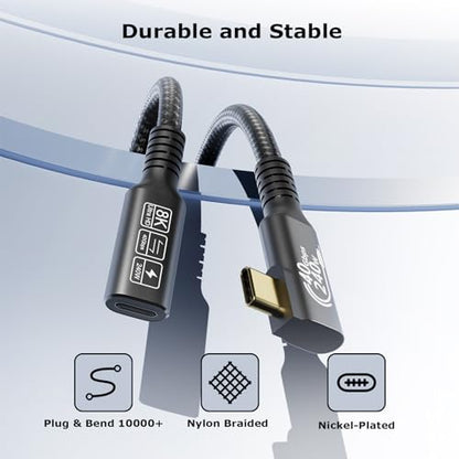 USB C 4 Extension Cable, with Thunderbolt 4 Cable, 240 W Charging, 40 Gbps Data, 8K @ 60Hz 4K, PD3.1, USB C Female, for Hub, Dock MacBook, SSD - size: Extension 40G 240W 0.5M