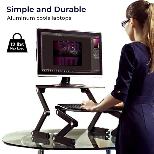 WorkEZ Adjustable Standing Desk Converter w/2 Fans & 3 USB Ports, Sit to Stand Desk Riser Monitor Standing Computer Desk, Height & Angle Negative Tilt - color: Black