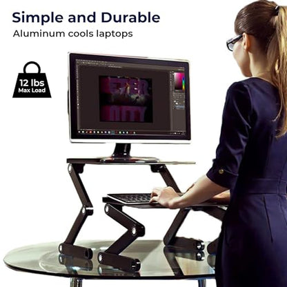 WorkEZ Adjustable Standing Desk Converter w/2 Fans & 3 USB Ports, Sit to Stand Desk Riser Monitor Standing Computer Desk, Height & Angle Negative Tilt - color: Black