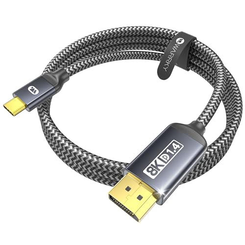 Warrky USB C to DisplayPort 1.4 Cable 10FT 8K@60Hz, 4K@240Hz/144Hz, Type C to Display Port Cord Compatible with iPhone 15, MacBook Pro/Air, iPad, iMac - color: Light Grey, size: 10ft, style: 1 Pack