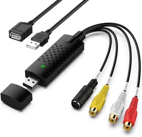 Video Capture Card, USB Video Capture Device,RCA to USB Audio Video Converter,VHS Mini DV VCR Hi8 DVD to Digital Converter for PC TV Tape Player Camcorder,Support PAL/NTSC,MAC Windows Vista Compatible