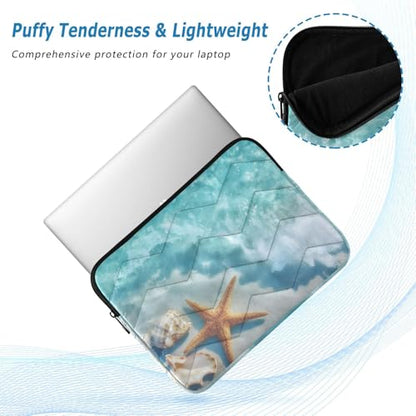 Seashell Starfish Laptop Sleeve 13 14 Inch Puffy Quilted Carrying Case Protective Computer Bag Waterproof Laptops Sleeve for Women Men - color: Seashell Starfish, size: Medium