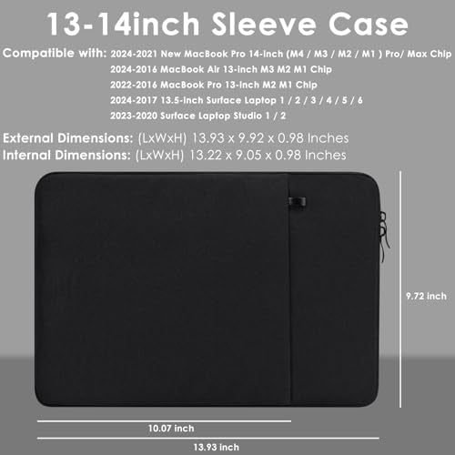 ProElife Sleeve Case for MacBook Pro 14 inch M5 M4, Precision Fit, Black | Water-Resistant, Soft Inner Lining Padded, Anti-Scratch, Extra Attached Pocket, Travel Carry Laptop Bag for Home Office