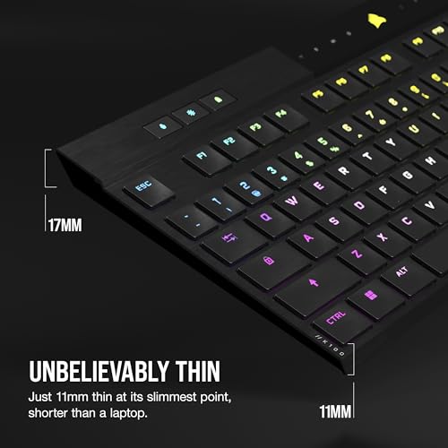 Corsair K100 AIR Wireless RGB Mechanical Gaming Keyboard - Ultra-Thin, Sub-1ms Slipstream, Low-Latency Bluetooth, Cherry MX Ultra Low Profile Keyswitches - NA Layout, QWERTY - Black - style: K100 AIR WIRELESS