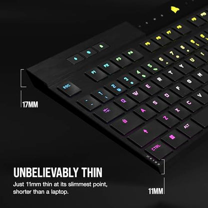 Corsair K100 AIR Wireless RGB Mechanical Gaming Keyboard - Ultra-Thin, Sub-1ms Slipstream, Low-Latency Bluetooth, Cherry MX Ultra Low Profile Keyswitches - NA Layout, QWERTY - Black - style: K100 AIR WIRELESS