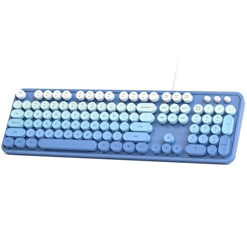 Wired Retro Keyboard, 104 Keys Full-Sized Typewriter Keyboards, Office Keyboard with Number Pad, Foldable Stands for Windows, PC, Laptop, Desktop (Blue Gradient) - color: Blue Gradient