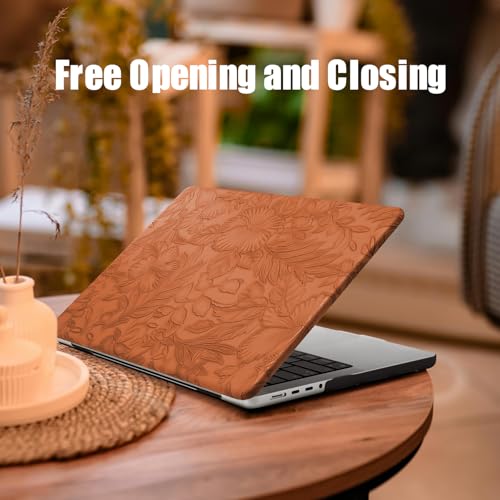 DTangLsm for MacBook Air 15 inch Case 2026 M5 2025 2024 2023 M4 M3 M2 Chip | Model A3448 A3241 A3114 A2941, Elegant Textured Retro Leather Hard Shell Mac Air 15 inch Laptop Case & Keyboard Cover, Brown - color: Embossed Floral Brown