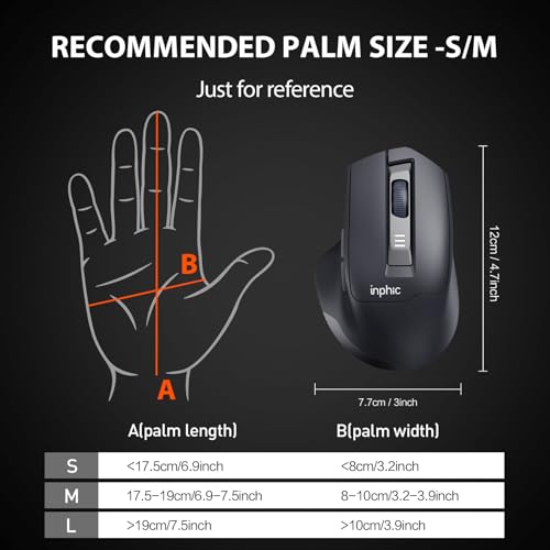 INPHIC Wireless Mouse Rechargeable, [Battery Level Visible], Silent Click USB 2.4G Cordless Mouse for Laptop PC Computer, 6 Buttons, 2400DPI 4 Adjustment Levels, Grey