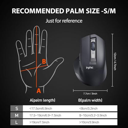 INPHIC Wireless Mouse Rechargeable, [Battery Level Visible], Silent Click USB 2.4G Cordless Mouse for Laptop PC Computer, 6 Buttons, 2400DPI 4 Adjustment Levels, Grey