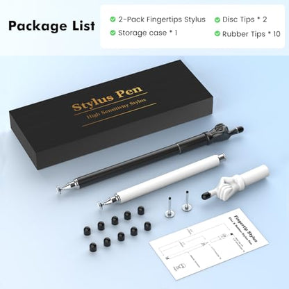 MEKO Stylus Pen for Touchscreen, 2-in-1 Stylus | 2-in-1 Fingertip Design,High Sensitivity,Work for iPhone iPad Android Tablets Switch All Touch Screens (Black/White)