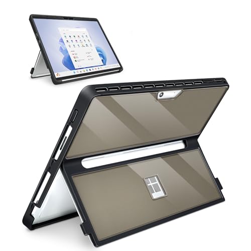 Case Updated Version fit Microsoft Surface Pro 11/10/9/8 13-Inch, All-in-one Rugged Case Compatible with Type Cover Keyboards, Transparent Black - color: Transparent Black