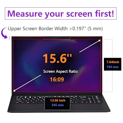 15.6-inch Magnetic Privacy Screen, Suitable for laptops with a 16:9 Detachable Anti-Glare Filter, Reduces Blue Light/Compatible with HP, Dell, Acer, Asus, Samsung, Lenovo and Other laptops.