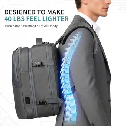 2-in-1 Travel Backpack for Men, Expandable 16" Laptop Backpack with Detachable Briefcase, Water-Resistant Carry-On Business Bag with USB-C, Gray - color: Gray