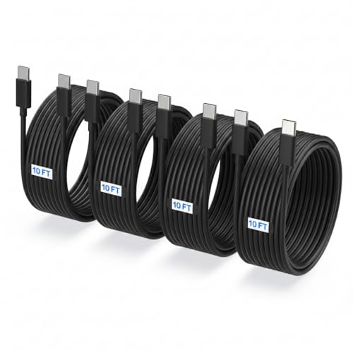 TZBAY 4-Pack 10ft USB-C to USB-C Fast Charging Cables (100W/5A) – Durable & Flexible Cord Compatible with Samsung Galaxy S26, S25, S24, S23 & iPhone 17, 16, 15 - Extra Long for Home, Office, & Travel - color: Black 4x10ft-5A