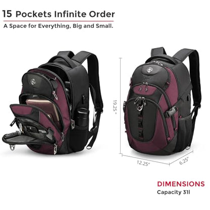 Swissdigital Design Laptop Backpack with USB Charging Port, Travel Backpack Fits 15.6 inches Computer, 31L College School Backpack for Women, Angola red/Black | SD803-44 - color: Angola Red/Black