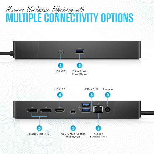Dell WD19S Docking Station Dual Monitor - 180W USB-C, HDMI + DisplayPort | Features mini-DisplayPort, 2x USB-C & 3x USB-A 3.0 for full expansion