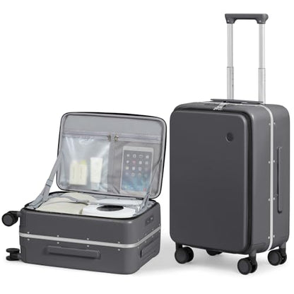 mixi 20 Inch Carry On Luggage 22x14x9 Airline Approved PC Hard Shell Suitcase Top Opening Aluminum Frame Travel Suitcases with Wheels, Rock Gray - color: Rock Gray, size: 20 Inch