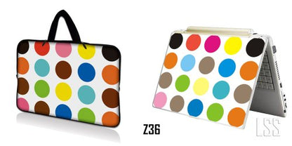 LSS 15 15.6 inches Laptop Sleeve Bag with Matching Laptop Skin Sticker Combo | Carrying Case w/Handle & Adjustable Shoulder Strap for 14" 15" 15.6" - Polka Dots - color: Polka Dots, size: 15 inch