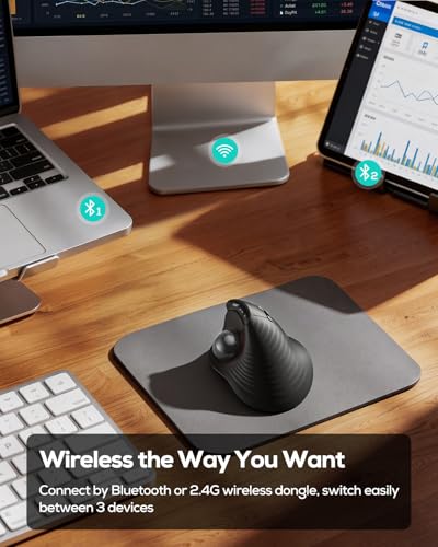 Nulea M514 Vertical Trackball Mouse, Ergonomic Wireless Thumb-Control Mouse with Quiet Clicks, 3 Device Connection (Bluetooth & USB Receiver), Rechargeable for PC/Mac/Laptop/Tablet,Black - color: D-Black