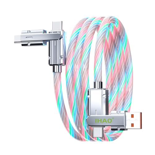 IHAO Multi Connectors Fast Charging Cable 4 Combinations in One Cable USB A/USBC to USBC Cord Lighted Up LED Flowing Compatible with Most of Electric Device-39 Inches Colorful - color: 4 Combinations Colorful