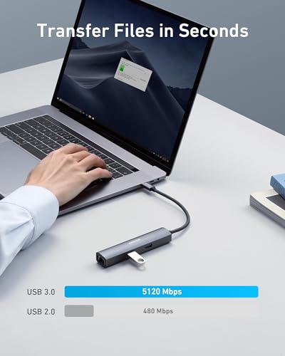 Anker USB C Hub Adapter, 5-in-1 USB C Adapter with 4K HDMI, Ethernet Port, 3 3.0 Ports, for MacBook Pro, iPad Pro, XPS, Pixelbook, and More
