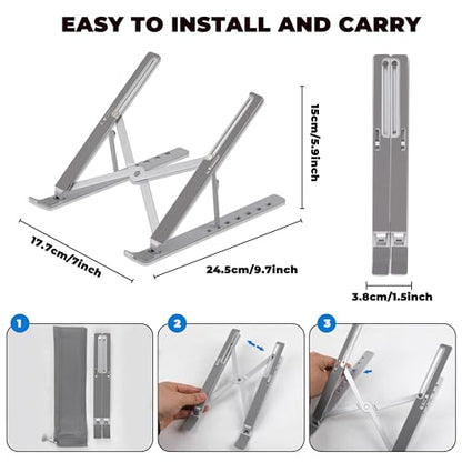 Adjustable Laptop Stand for Desk, Metal Foldable Laptop Riser Holder, Portable Desktop Book Stands, Ventilated Cooling Computer Notebook Stand Compatible with 10-17” Laptops - color: Silver