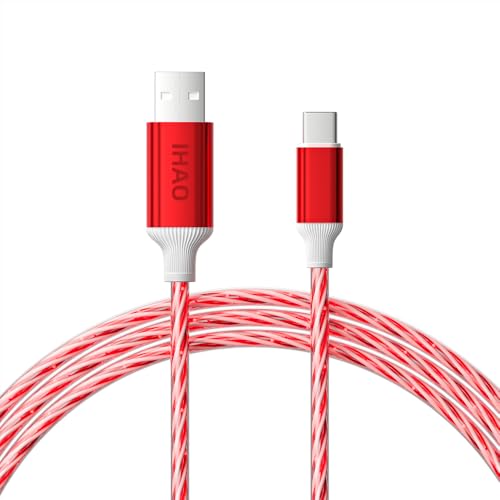 IHAO USB A to C Charger Cable PD Fast Charge and High Speed Sync Visible Starry LED Current Flowing Compatible with All USBC Device-Starry Red A to C 39Inches - color: Starry Red A to C